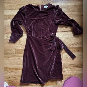 Molly Bracken Velvet Long Sleeve Dress in Deep Burgundy